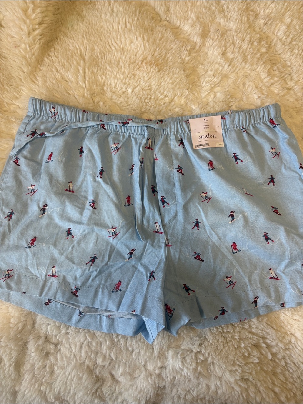 Auden  Light Blue Knit Lounge Shorts with Ski Print